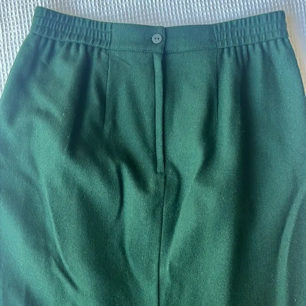 Vintage Leslie Fay Green 100% Wool Pleated Lined ALine 80’s Midi Career Skirt 14